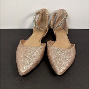 Copper Key Girls Glitter Flats Sz 11 Rose Gold Sparkle Dress Shoes